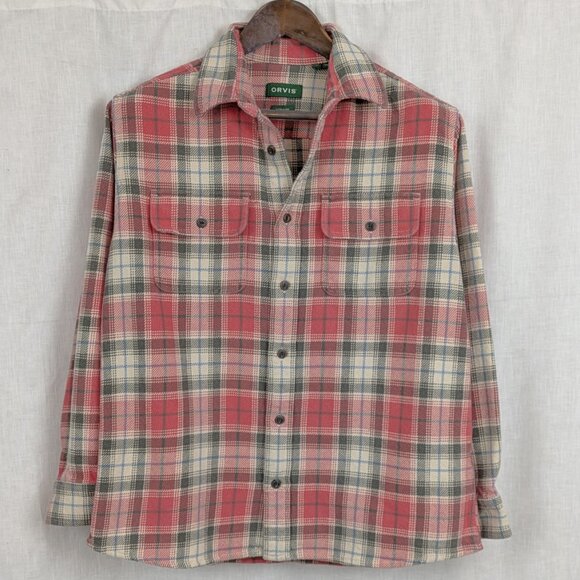Men's Orvis Heavy Knit 100% Cotton Button Up Plaid Shirt Medium - Picture 1 of 7